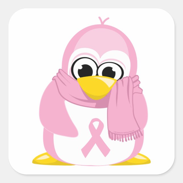Adesivo Quadrado Pinguim rosa do Cancer da mama (Frente)