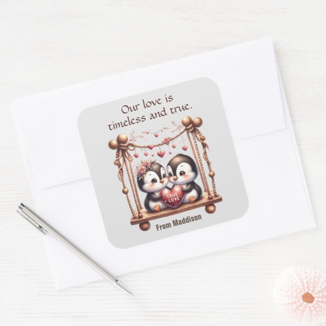 Adesivo Quadrado Pinguins de dia de os namorados Verdadeiro no Swin (Envelope)