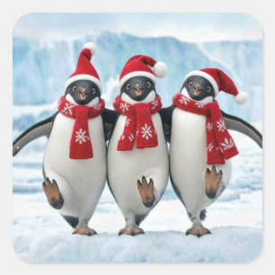 Adesivo Quadrado Pinguins de Natal Dançando no Glaciar Ártico