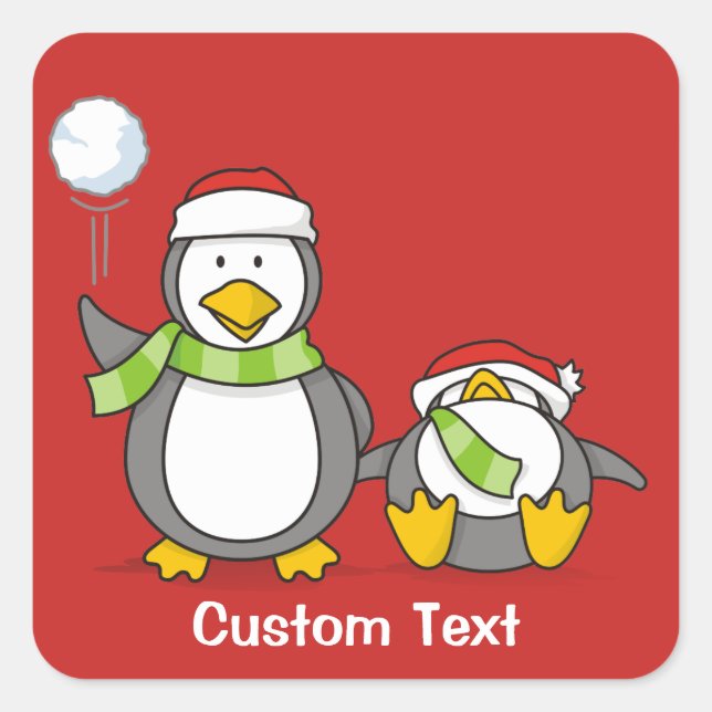 Adesivo Quadrado Pinguins de neve de Natal (Frente)