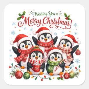 Adesivo Quadrado Pinguins Kawaii de Natal