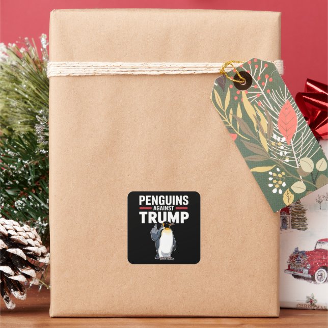 Adesivo Quadrado Pinguins Para Cima Resistem Pinguins Contra Trump (Feriado)