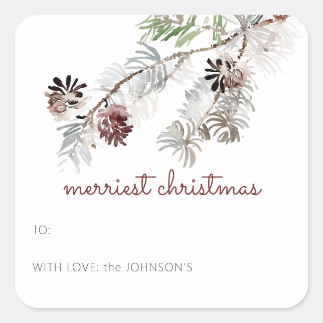 Adesivo Quadrado Pinho verde de aquarela clássico para e de (Frente)