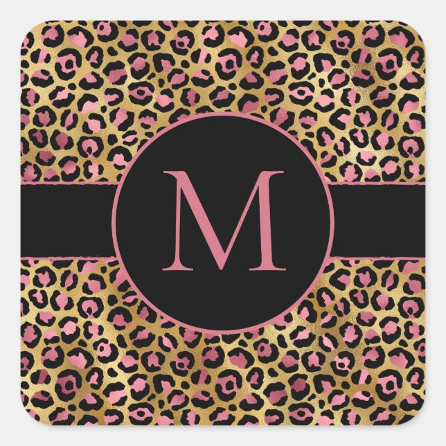 Adesivo Quadrado Pink and gold gliter leopardo, parte convidada (Frente)