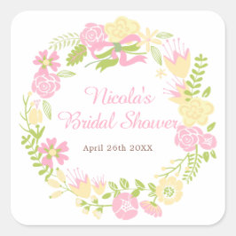 Adesivo Quadrado Pink and Yellow Floral Wreath Bridal Shower