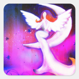 Adesivo Quadrado Pink Angel Moon Stars Art de Kristy McAdams