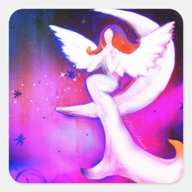 Adesivo Quadrado Pink Angel Moon Stars Art de Kristy McAdams (Frente)