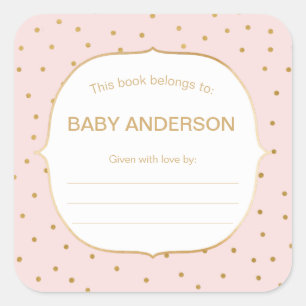 Adesivo Quadrado Pink Azul + chá de fraldas de confete dourado