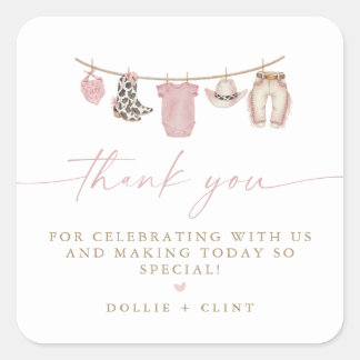 Adesivo Quadrado Pink Baby Clothesline Little Cowgirl Baby Shower