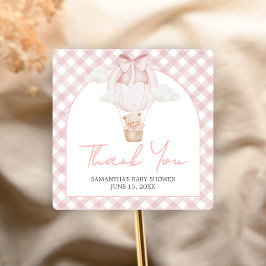 Adesivo Quadrado Pink Bear Bearly Wait Baby Shower 