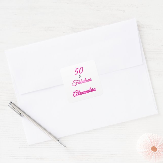 Adesivo Quadrado Pink Black 50 & Fabulous 50th  Birthday  (Envelope)