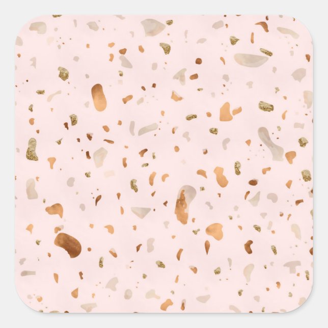 Adesivo Quadrado Pink Blush Terrazzo Com Douradas Manchas De Cobre (Frente)