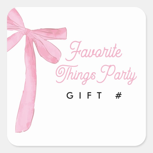 Adesivo Quadrado Pink Bow Favorite Things Party Gift Number (Frente)