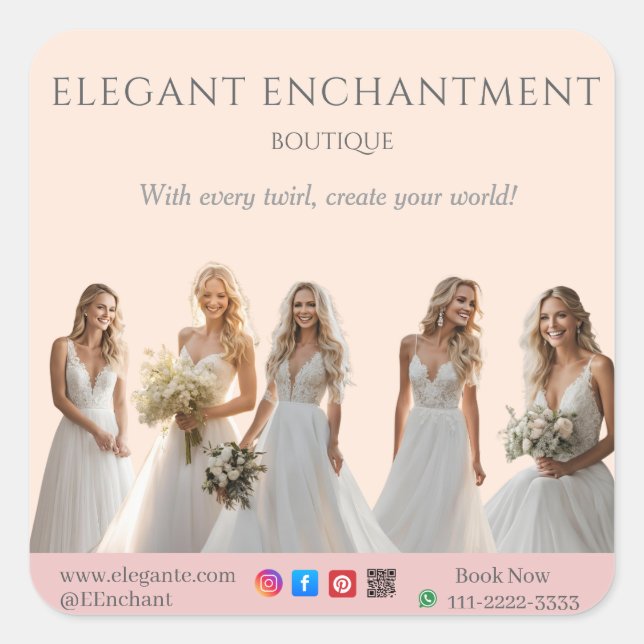 Adesivo Quadrado Pink Bridal Bliss Celebrate Love Happiness Wedding (Frente)