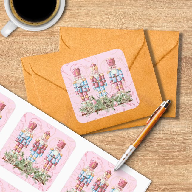 Adesivo Quadrado Pink Christmas Nutcracker Trio Square Sticker (Criador carregado)
