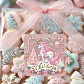 Adesivo Quadrado Pink Christmas Wonderland Unicorn