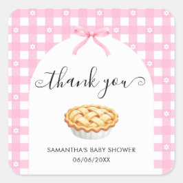 Adesivo Quadrado Pink Coquette Pie Baby Shower Thank You