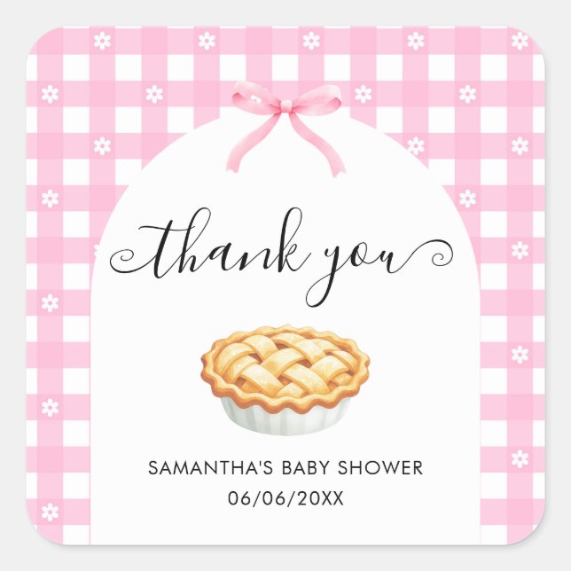 Adesivo Quadrado Pink Coquette Pie Baby Shower Thank You (Frente)