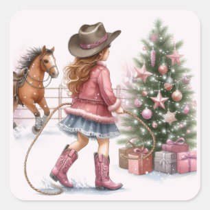 Adesivo Quadrado Pink Cowgirl Lasseamento Natal