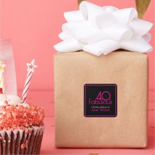 Adesivo Quadrado Pink e Preto Moderno 40 Aniversário Fabuloso