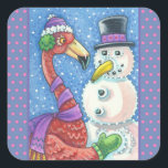 Adesivo Quadrado PINK FLAMINGO SNOWMAN, CHRISTMAS STICKERS Square<br><div class="desc">ESTILO DE SNOWMAN FLAMINGO. Folha de adoração de NATAL,  quadrada *Personalizar,  bordas azuis/cor-de-rosa...  Procure Itens Correspondentes Susan Brack Design</div>