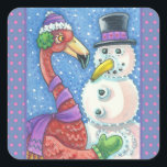 Adesivo Quadrado PINK FLAMINGO SNOWMAN, CHRISTMAS STICKERS Square<br><div class="desc">ESTILO DE SNOWMAN FLAMINGO. Folha de adoração de NATAL,  quadrada *Personalizar,  bordas azuis/cor-de-rosa...  Procure Itens Correspondentes Susan Brack Design</div>