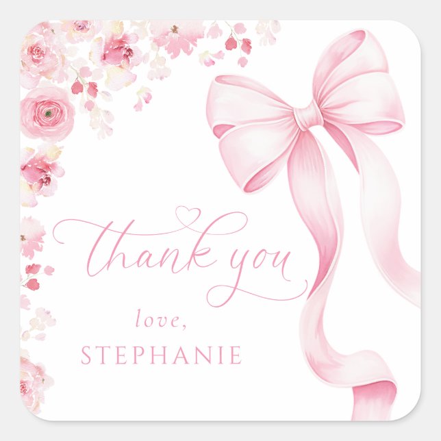 Adesivo Quadrado Pink Floral Baby Shower Stickers  (Frente)
