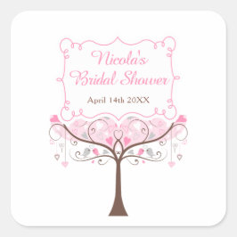 Adesivo Quadrado Pink Floral Bird Bridal Shower