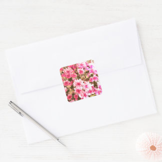 Adesivo Quadrado Pink Floral Bloom Pattern – Soft Botanical Design