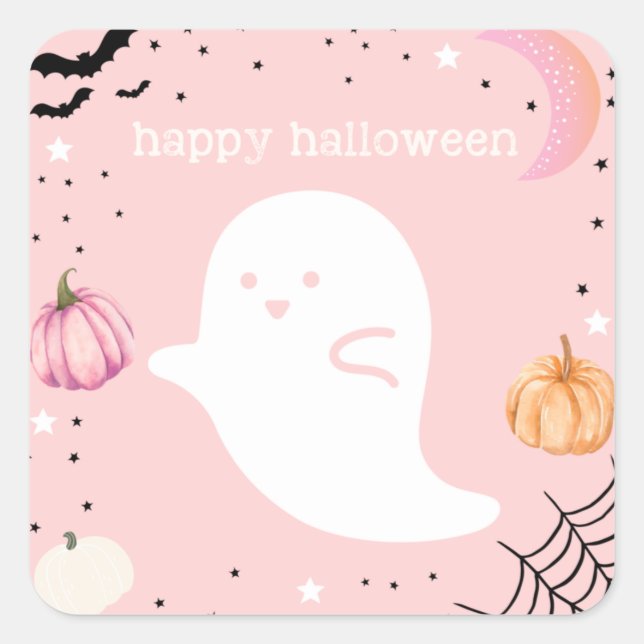 Adesivo Quadrado Pink Happy Halloween Sticker (Frente)