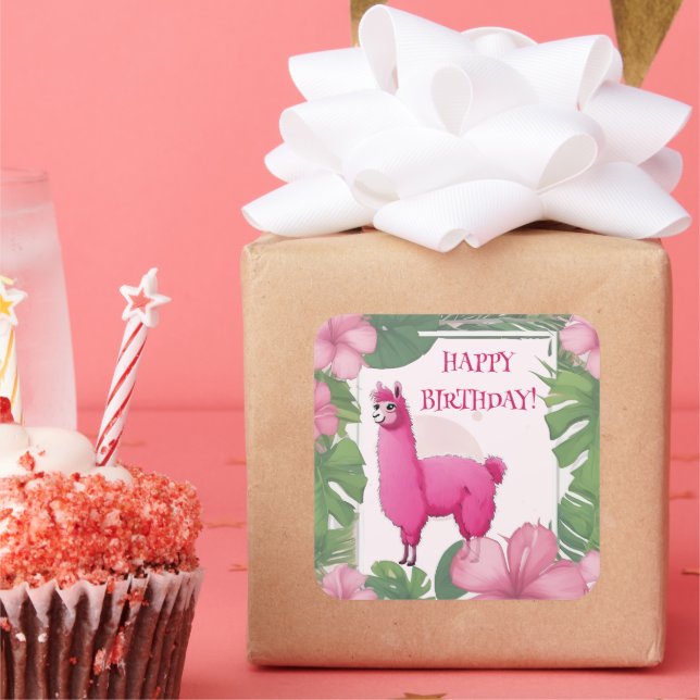 Adesivo Quadrado Pink Happy Smiling Lama (Festa)