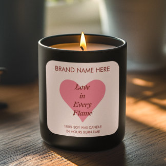 Adesivo Quadrado Pink Heart Valentine's Day Candle Labels