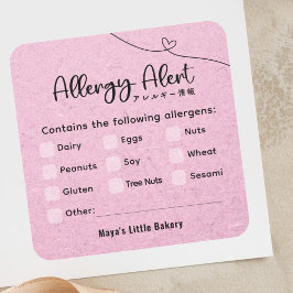 Adesivo Quadrado Pink Kraft Allergy Alert Allergen Warning