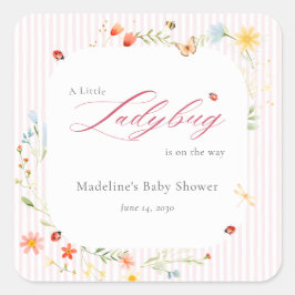Adesivo Quadrado Pink Ladybug Wildflower Garden Baby Shower