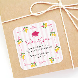 Adesivo Quadrado Pink Lemon Citrus Graduation Thank You
