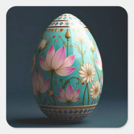 Adesivo Quadrado Pink Lotus and White Floral Easter Egg