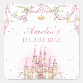 Adesivo Quadrado Pink Maggie Princess Castle Birthday Sticker