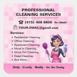 Adesivo Quadrado Pink Maid Janitorial Lady House Cleaning Service