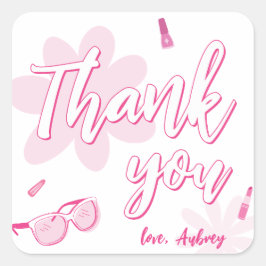 Adesivo Quadrado Pink Malibu Venha Besties Aniversário Obrigado