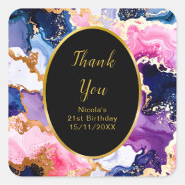 Adesivo Quadrado Pink, Navy Blue and Gold Ink Birthday Party