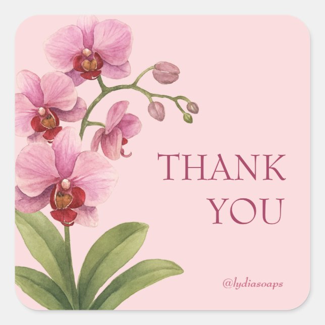 Adesivo Quadrado Pink Orchid Square Business Thank You Sticker (Frente)