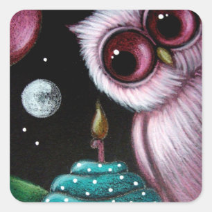 ADESIVO QUADRADO PINK OWL SEU CUPCAKE DE ANIVERSÁRIO