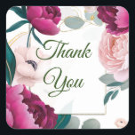 Adesivo Quadrado Pink Peony Eucalyptus Garden Floral Glam Wedding<br><div class="desc">Matching items available.</div>