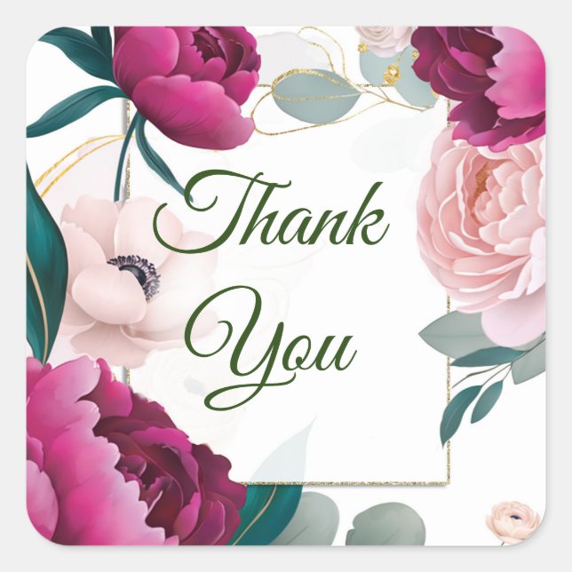 Adesivo Quadrado Pink Peony Eucalyptus Garden Floral Glam Wedding  (Frente)