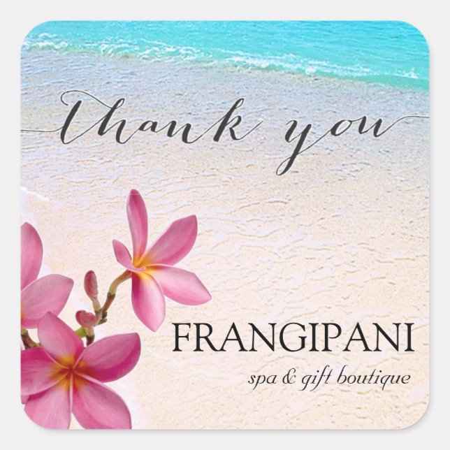 Adesivo Quadrado Pink Plumeria Beach Weding ou Business Custom (Frente)