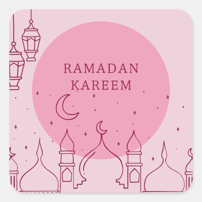 Adesivo Quadrado Pink Ramadan Kareem, de férias, Sticker (Frente)