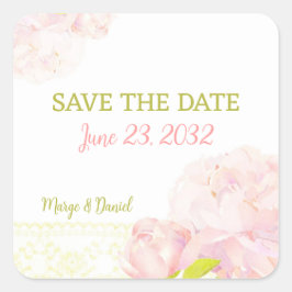 Adesivo Quadrado Pink Romance Peony Casamento Salve a Data