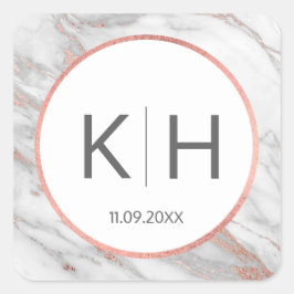 Adesivo Quadrado PINK ROSE Gold FOIL Marble Weding Monogramas