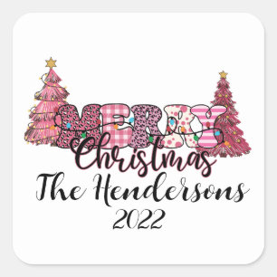 Adesivo Quadrado Pink Rustic Felry Christmas Square Sticker