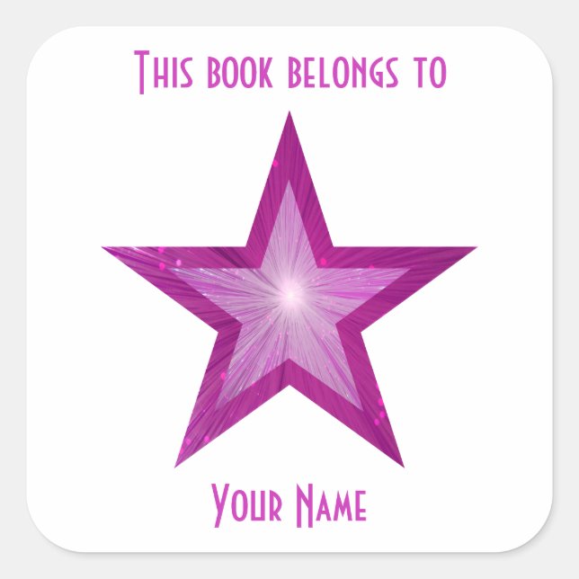 Adesivo Quadrado Pink Star bookplate branco (Frente)